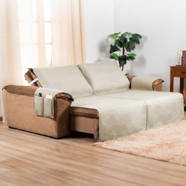 Imagem de Protetor de Sofá Retrátil 2 Lugares 2,20m x 2,40m Impermeável | Capa Protetora com Bolso Lateral | Proteção Contra Pets, Crianças e Manchas | Lavável e Resistente (Bege)