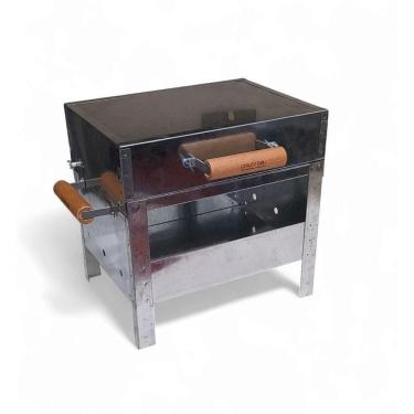 Imagem de Mini Churrasqueira Portátil Inox Bafo Grelha Tampa 33x26