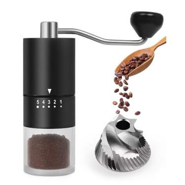 Imagem de Moedor de café manual de aço inoxidável para prensa francesa, 5 configurações ajustáveis, moedor de café manual, para uso doméstico e acampamento, moedores de grãos de café com manivela (rebarba de