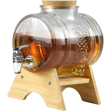 Imagem de Dispensador De Bebidas De Vidro 1l / 3l / 5l Com Torneira à Prova De Vazamentos, Barril De Dispensador De Bebidas Com Suporte De Madeira Resistente, Recipiente De Chaleira De Bebida Fria, 1L