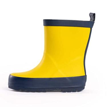 Imagem de NORTY Botas de chuva de borracha para crianças – Botas de borracha impermeáveis para meninos e meninas botas de chuva sólidas e estampadas para crianças e crianças, Amarelo/azul-marinho, 9 Toddler