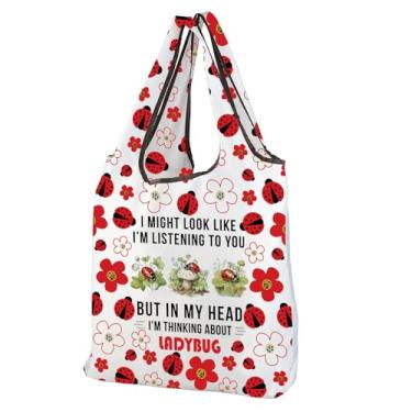 Imagem de CMNIM Sacos de compras dobráveis e reutilizáveis para joaninhas presentes de joaninha para amantes de insetos, sacolas de supermercado reutilizáveis para cozinha fofa (2595 Ladybug F)