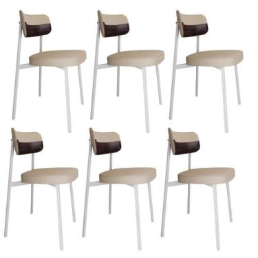 Imagem de Conjunto 6 Cadeiras de Jantar Alloa Tecido Mesclado Est.Branca - Metal