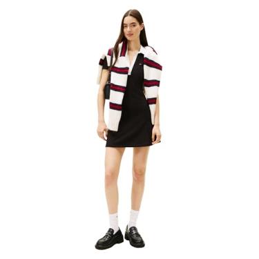 Imagem de Tommy Jeans Vestidos casuais femininos de manga curta contrastantes polo stretch, Preto, PP
