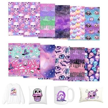 Imagem de HTVSTD Folhas de transferência de tinta de sublimação com padrão roxo de Halloween - 10 peças, papel de sublimação de 30 x 25 cm para copos, camisetas, canecas, folhas de transferência de sublimação