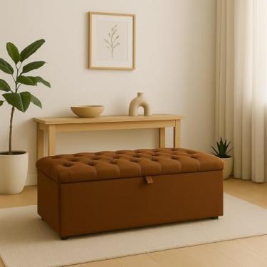 Imagem de Puff Baú Pé De Cama 90 Cm Sued Capitone Armazenamento Quarto Decorativo Confortável(Caramelo,Tampa Lisa 8 cm de Altura)