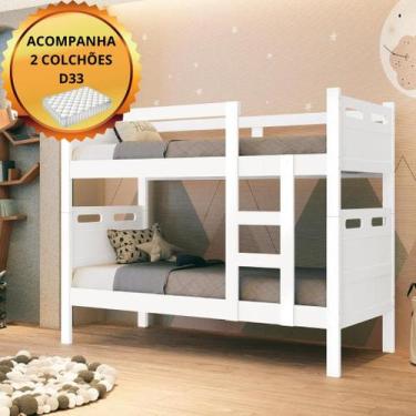 Imagem de Beliche Solteiro 100% MDF Com Dois Colchões D33 Super Reforçada Estrad