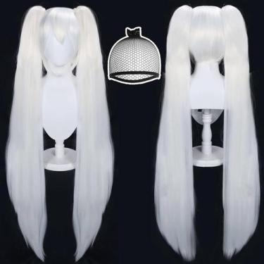 Imagem de Peruca ANOGOL Peruca de cosplay branca reta de 120 cm de comprimento