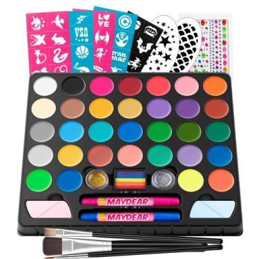 Imagem de Kit de pintura facial Maydear, 32 cores, estênceis e brilhos