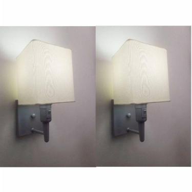 Imagem de Kit-2 Arandela Quadrada Md-2019 Cinza C- Inter Liga E Desl Cúpula Em Tecido Algodão Crú - Bivolt