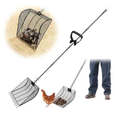 Imagem de Pá de cocô de galinha 2 em 1, pá pesada para limpeza de galinheiros, cabo longo para limpeza de galinheiros, pistas de corrida e currais de ovelha