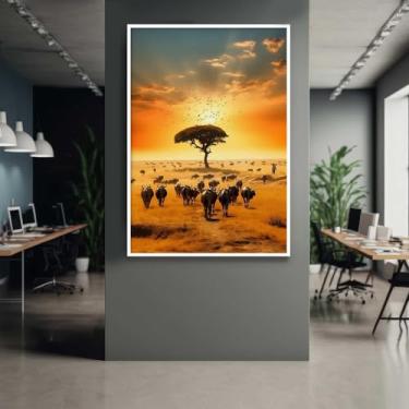 Imagem de Quadro com Moldura Paisagem Africana Savana Por do Sol Decorativo Grande Sala Quarto Hall
