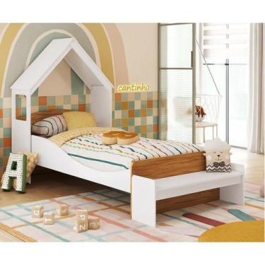 Imagem de Cama Infantil com Cabeceira Casinha e Banco Lola 100% Mdf Espresso Móv
