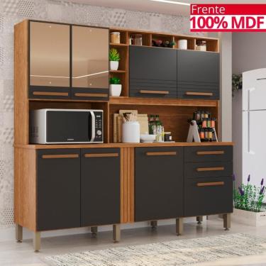 Imagem de Cozinha 8 Portas 2 Gavetas Aurora Com Espelho - Tudo De Móveis Cinamomo/grafite