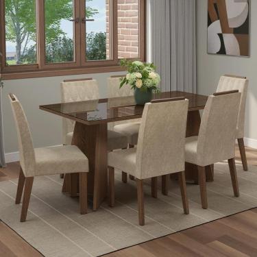 Imagem de Conjunto Sala De Jantar Tampo De Vidro 6 Cadeiras Rustic/imperial Sintra Madesa