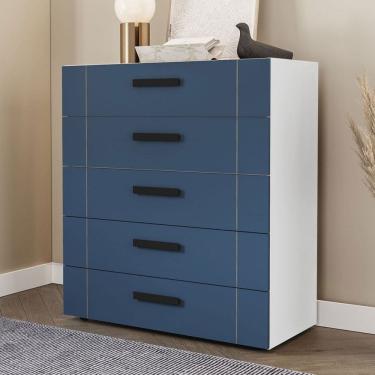 Imagem de Cômoda Lisboa 5 Gavetas Branco/Azul - Politorno