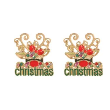 Imagem de Brincos femininos com estampa de rena de Natal – Delicado cristal zircônia cúbica alce cervo enfeite de Natal decorações de fantasia suprimentos brincos de joias fofas festivais, Standard, Cristal