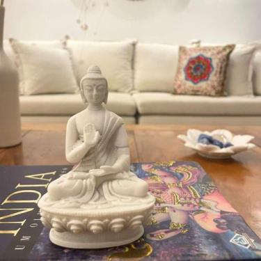 Imagem de Escultura Buda Mudra Dar & Receber Pó De Mármore 10Cm - Estrela D'Água
