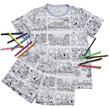 Imagem de Kit Pijama Infantil Conjunto Colorido com Canetinhas para Dormir e Bri