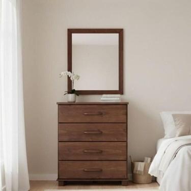 Imagem de Conjunto Cômoda 4 Gavetas + Moldura com Espelho 100% Madeira Maciça - 