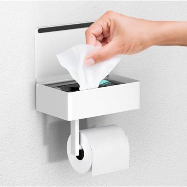 Imagem de Suporte de papel higiênico branco Day Moon™ com prateleira - Suporte de lenços para banheiro, dispensador de lenços umedecidos, papel higiênico e porta-lenços