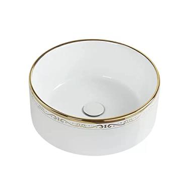 Imagem de Pias de banheiro pia de vaso de banheiro redonda com ralo pop-up branco acima do balcão de porcelana vaso de cerâmica bacia de lavagem para banheiro de hotel armário de vaidade pia de vaso (tamanho: G