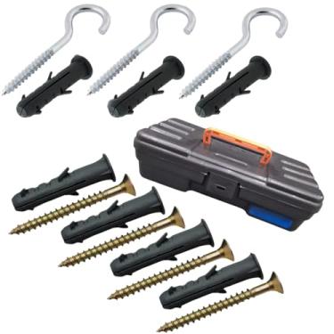 Imagem de Gancho 6mm com Bucha e Parafuso – Kit 600 Peças (150 Ganchos + 300 Buchas + 150 Parafusos) – Ideal para Fixação de Varais, Redes, Telas e Decoração + Maleta Organizadora