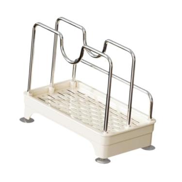Imagem de Fenteer Organizador de tampa de panela, potes, panelas, organizador para armário, suporte de aço inoxidável, suporte para tampa de panela, assadeiras, potes e, Branco Prateado