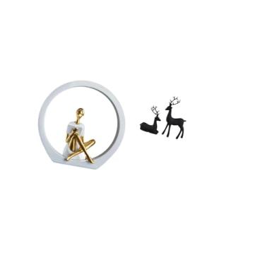 Imagem de Fenteer Estatueta de Veado Elegante para Leitores, Estátua Feminina, Peça Central de Mesa, Estante para Quarto, Escultura Abstrata de Fazenda, Decoração Versá