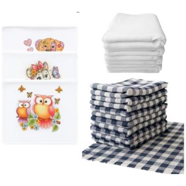 Imagem de Kit 15 Panos Multiuso Limpeza Geral Algodão de Alta Absorção Pano de Chão Prato Pia (Opção 02)