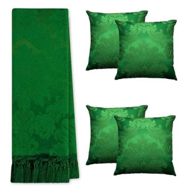 Imagem de Kit Manta Xale Para Sofá E Cama Cores Com 4 Capas de Almofada (2,80 X 3,00,153 VERDE BANDEIRA)