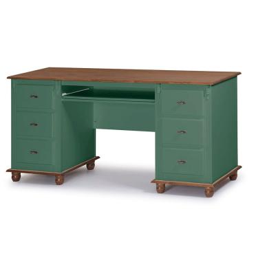 Imagem de Escrivaninha 6 Gavetas com Suporte para Teclado e Divisor de Ambiente Office 50606 Linz Móveis - Verde Musgo/Imbuia Glazer