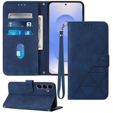 Imagem de Moment Dextrad Capa carteira para Samsung Galaxy S25 FE, capa de telefone S25 FE, compartimentos para cartão, alça de pulso, proteção interna de TPU, suporte, couro PU, capa flip folio (azul)