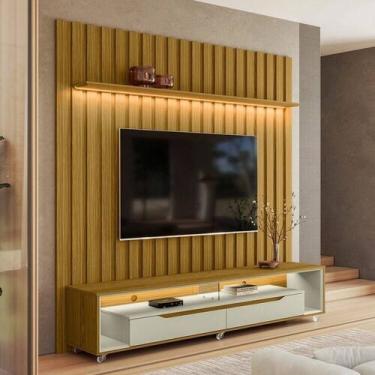 Imagem de Painel Ripado com Led London 177cm e Rack Loop com Rodízios Tv 70 Pole