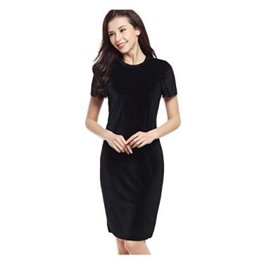 Imagem de Jueshanzj Vestido feminino colado ao corpo manga curta, Preto, Asia S(CA XS)