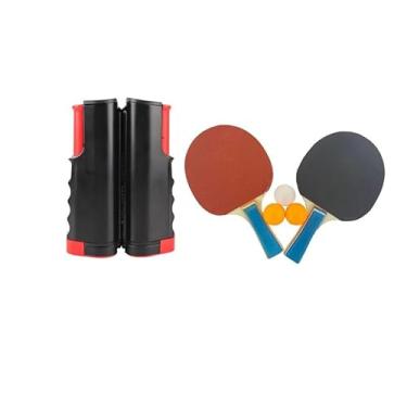 Imagem de Kit Tênis De Mesa Ping Pong 1 Rede Retrátil 3 Bolinhas 2 Raquetes(PRETO)