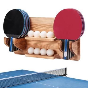 Imagem de humberboat Rack de armazenamento de ping pong, organizador de acessórios de pingue-pongue, suporte de parede para 6 raquetes, 6 raquetes e bolas de pickleball, exibição de raquete de tênis de mesa de
