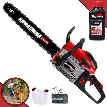 Imagem de Motosserra Profissional Kawashima KCS 500P PLUS À Gasolina 2T 49,3cc Alta Potência e Rotação Ideal Para Corte de Árvores e Lenha + ÓLEO TOYAMA 2T