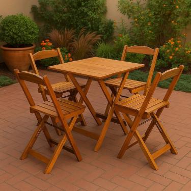 Imagem de Conjunto Mesa Dobrável 70x70 Tampo Madeira E 4 Cadeiras Dobrável Retrátil Mel