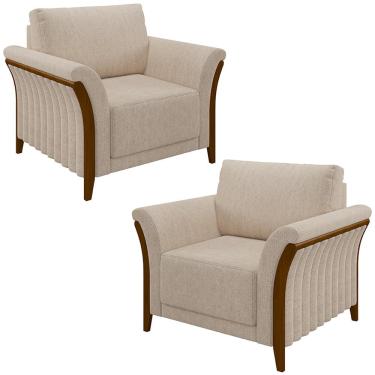 Imagem de Kit 2 Poltronas Decorativas Pés em Madeira Market Linho Cru - Gran Belo