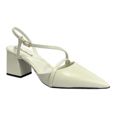 Imagem de Sapato Santinelli Slingback Salto Bloco 1636-016 Marfim-Feminino