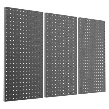 Imagem de Pegboard Smith Painéis de metal de 30,5 x 61 cm, pacote com 3 placas organizadoras de ferramentas pretas montadas na parede, placa de armazenamento de ferramentas resistentes para garagem, bancada de