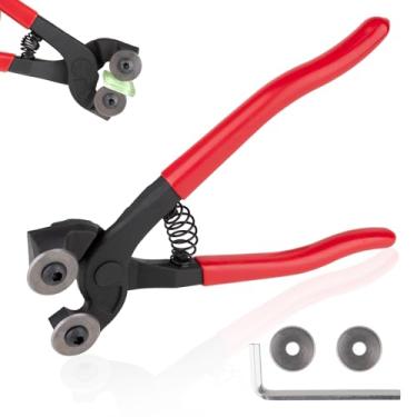 Imagem de Pinças de vidro de 18 cm, alicate de mosaico de vidro com rodas resistentes, pinças de vidro com alça de borracha macia para vitrais, kits de mosaico de cerâmica com 2 lâminas de substituição, uma