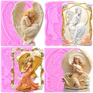 Imagem de MIYAHOUSE Molde de silicone para fondant de fada de flores para decoração de bolos, topo de cupcake, pasta de goma de chocolate, argila de polímero, conjunto de 4