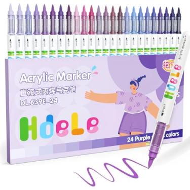 Imagem de Guangna Marcadores de tinta acrílica roxa 24 cores, canetas de tinta acrílica com ponta de pincel para pintura de abóbora, arte de Natal, pintura rupestre, madeira, vidro, cerâmica, tela, pedra