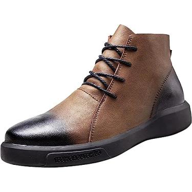 Imagem de Botas Chelsea masculinas Chelsea com zíper lateral couro PU botas Chelsea com cadarço botas de dedo redondo botas de inverno vintage, Marrom, 38 BR