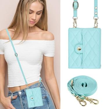 Imagem de Bolsa crossbody capa de telefone de couro para Samsung Galaxy Z Flip 5 4 3 Flip5 Flip4 Flip3 5G longo cordão carteira capa de cartão, verde, para Samsung Z Flip5