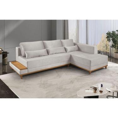 Imagem de Sofá De Canto 4 Lugares Com Chaise M-174 Estofados Martins Veludo Creme
