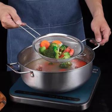 Imagem de Coador de malha fina de aço inoxidável de 8 cm com alça para filtragem de café, chá, suco e coquetel - prata