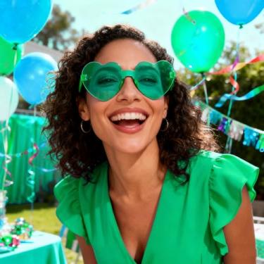 Imagem de Óculos de sol de coração grosso sem aro em forma de coração, óculos de sol femininos modernos, Verde